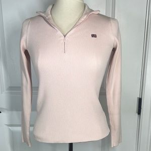 RalphLaurenPolo Jeans Small Pink White On Collar Long Sleeve Zipper Neck Sweater